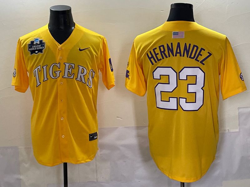 Men 2025 LSU Tigers #23 Hernandez Yellow Nike Joint Name Nike NCAA Jersey style 2